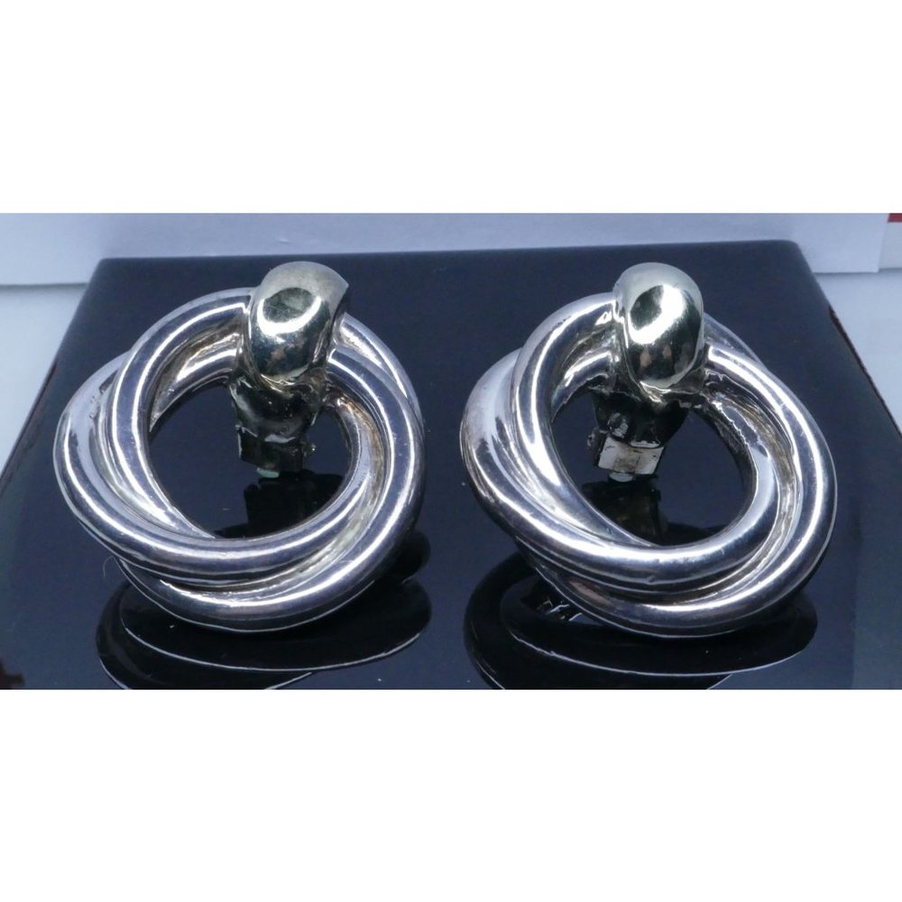 Vintage Sterling Silver Two Tone Electroform Wreath Earrings Signed CO